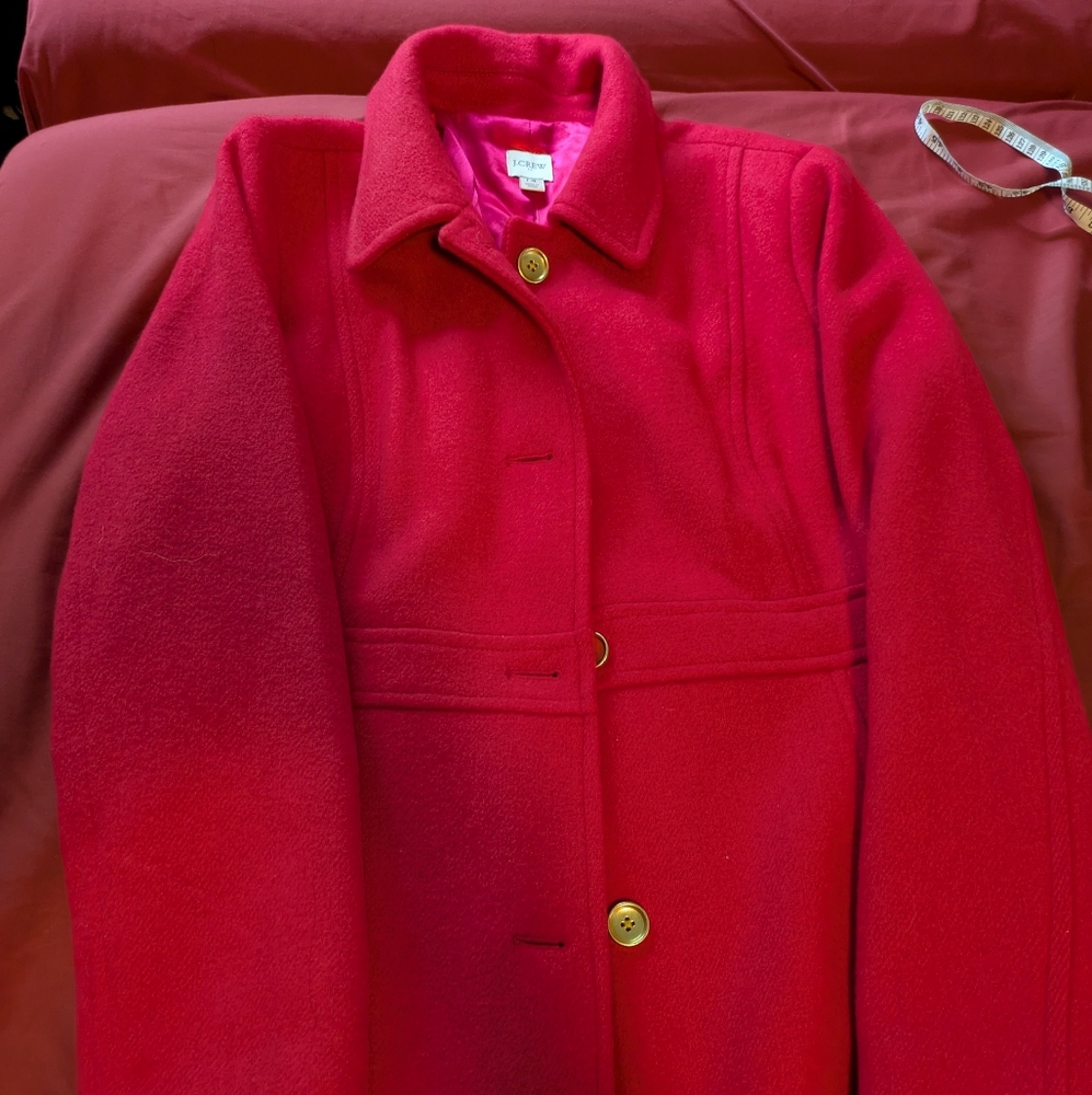 J Crew Lady Day Coat, Wool Blend. Dark Pink.